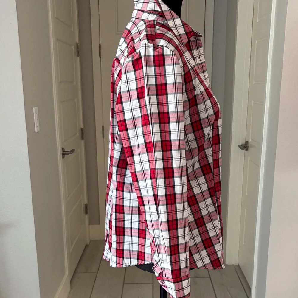 Talbots Red, White, Black Plaid Shirt Size 8P - Picture 8 of 13